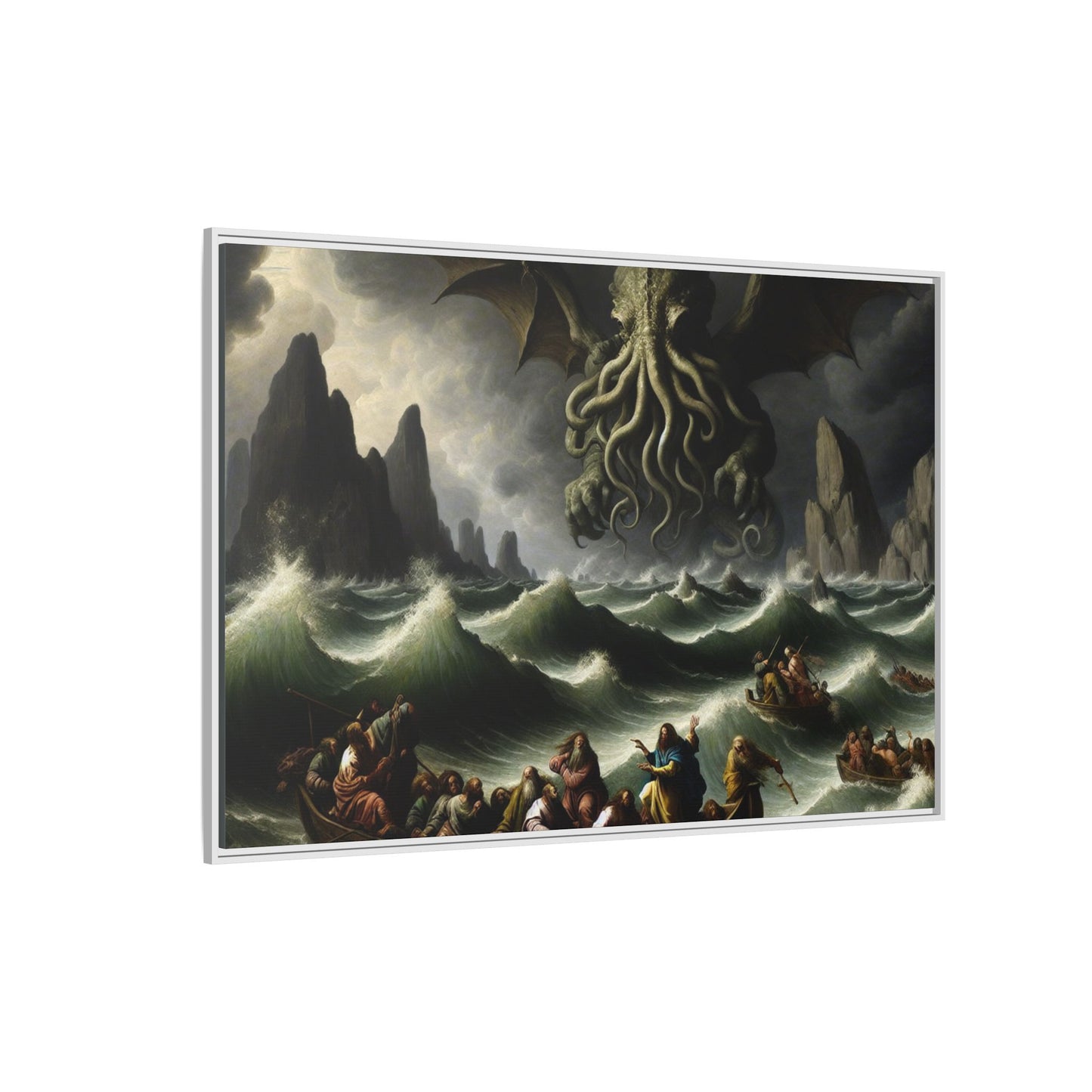 Cthulhu in the Storm Canvas, Framed (Multi-color)