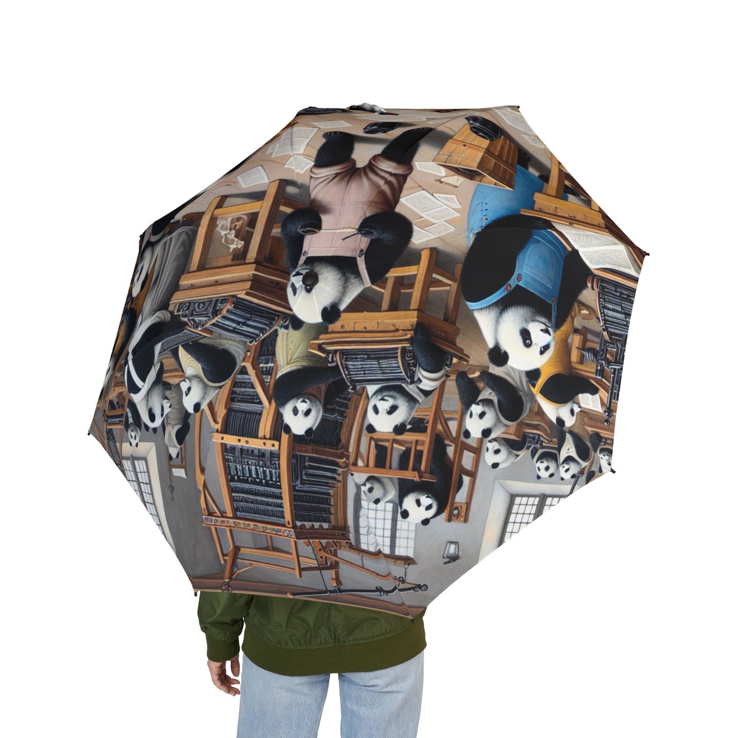Printing Pandamonium Semi-Automatic Foldable Umbrella