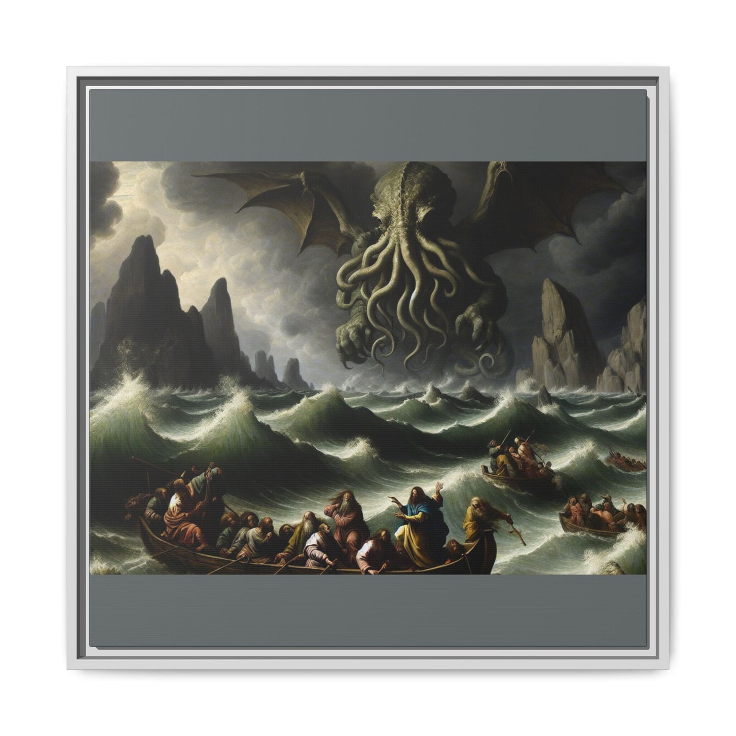 Cthulhu in the Storm Canvas, Framed (Multi-color)
