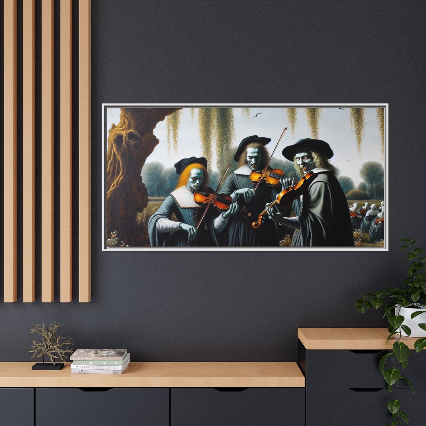 Vermeer's Vampire Violinists Canvas, Framed (Multi-color)