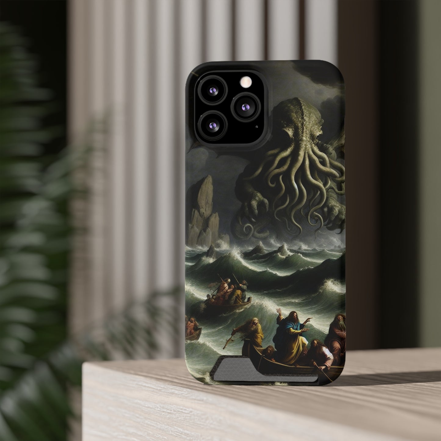 Cthulhu in the Storm Phone Case with Card Holder - IPHONE