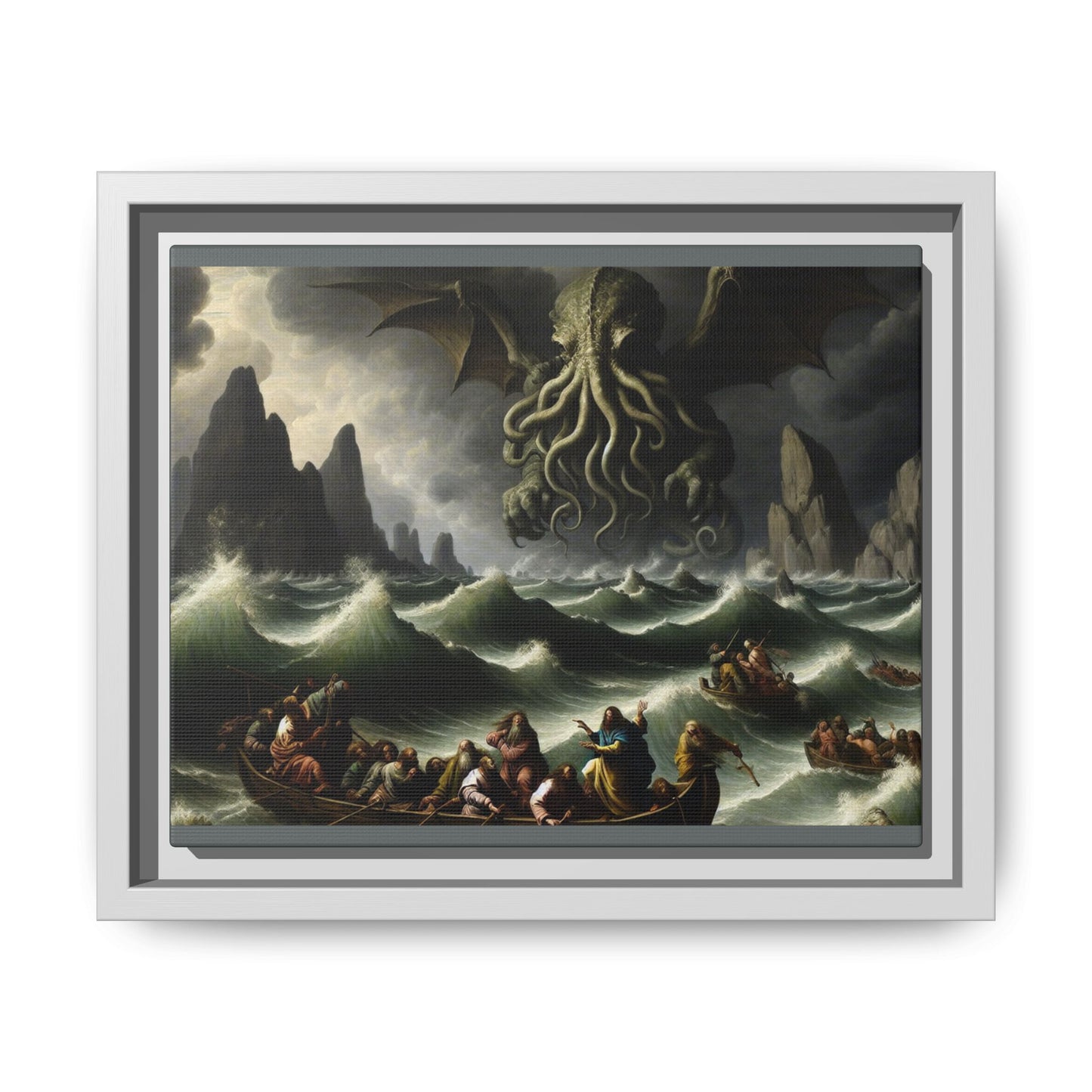 Cthulhu in the Storm Canvas, Framed (Multi-color)