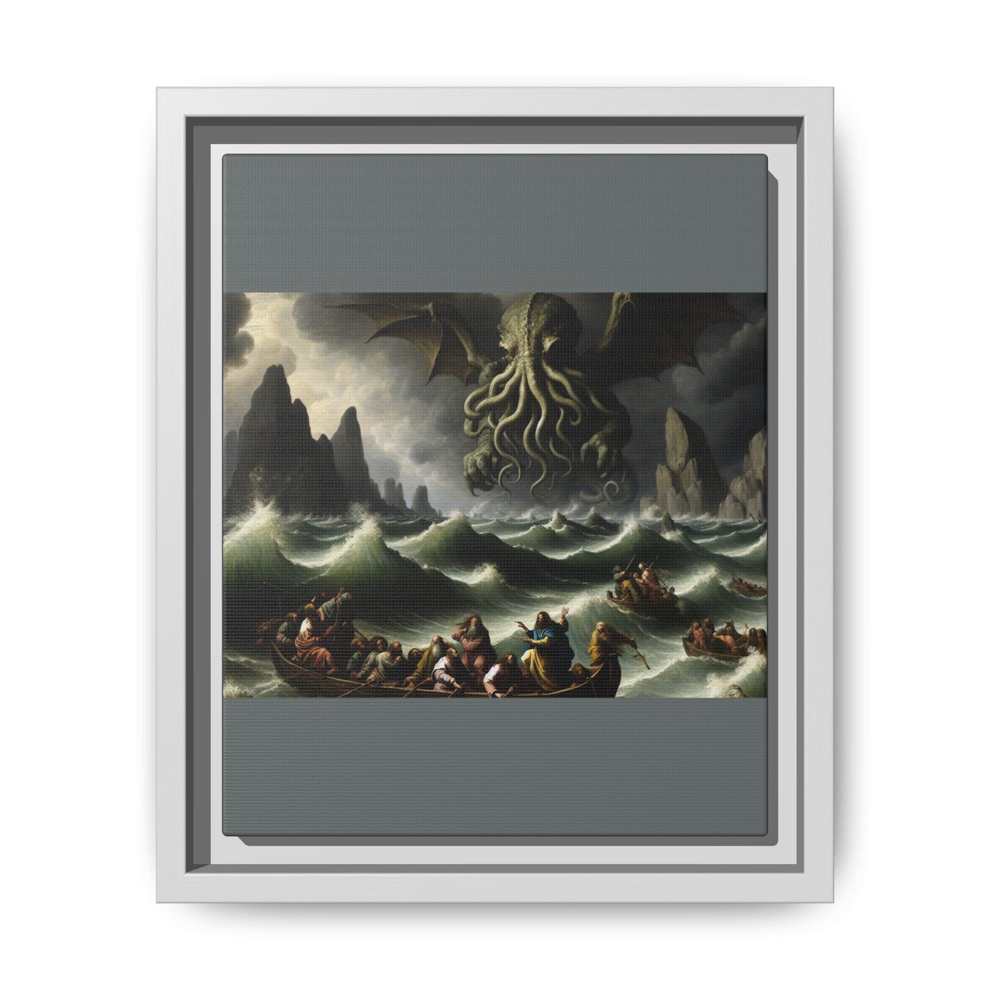 Cthulhu in the Storm Canvas, Framed (Multi-color)