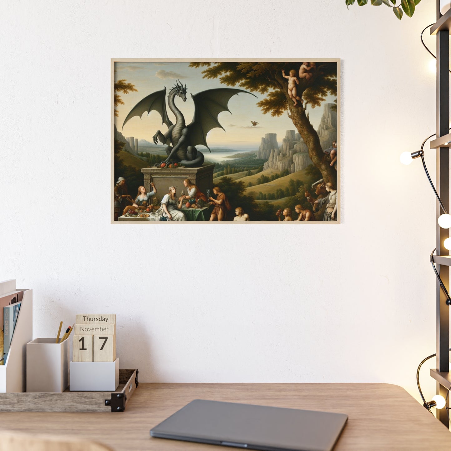 Framed Dragon Statue Poster