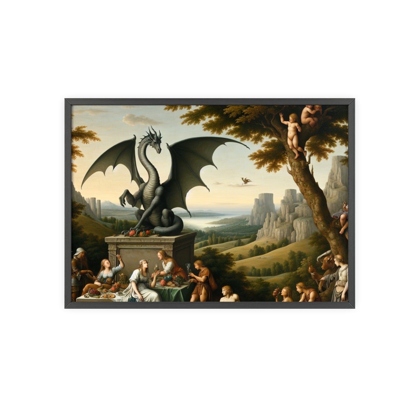 Framed Dragon Statue Poster