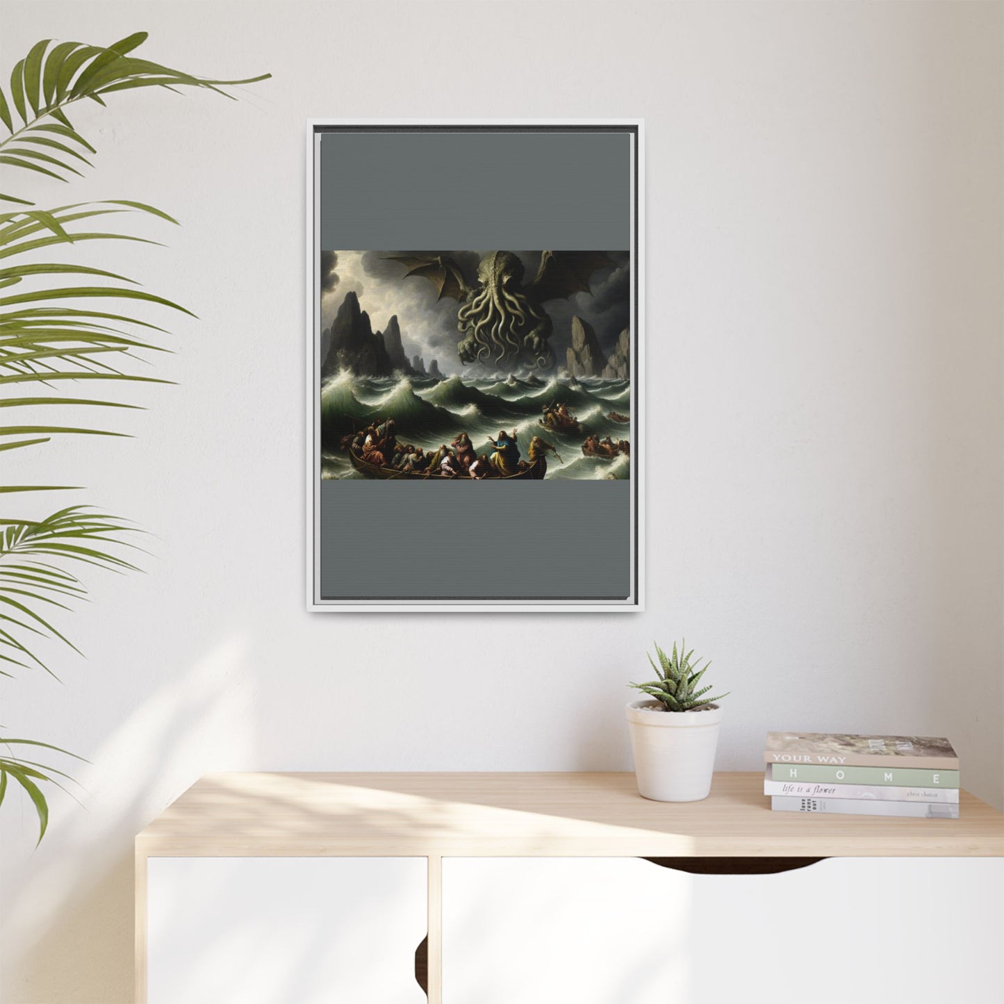 Cthulhu in the Storm Canvas, Framed (Multi-color)