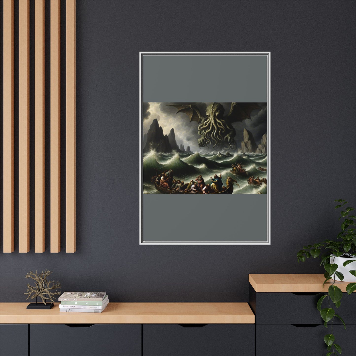 Cthulhu in the Storm Canvas, Framed (Multi-color)