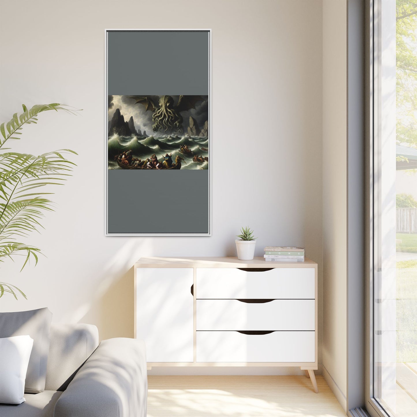 Cthulhu in the Storm Canvas, Framed (Multi-color)