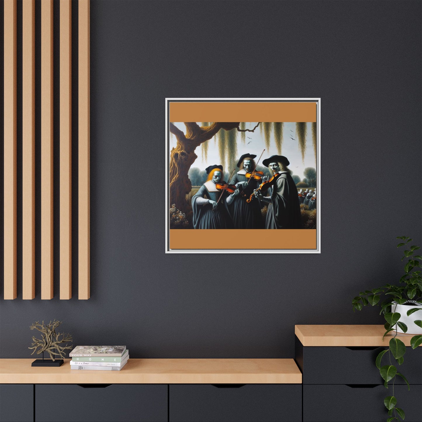 Vermeer's Vampire Violinists Canvas, Framed (Multi-color)