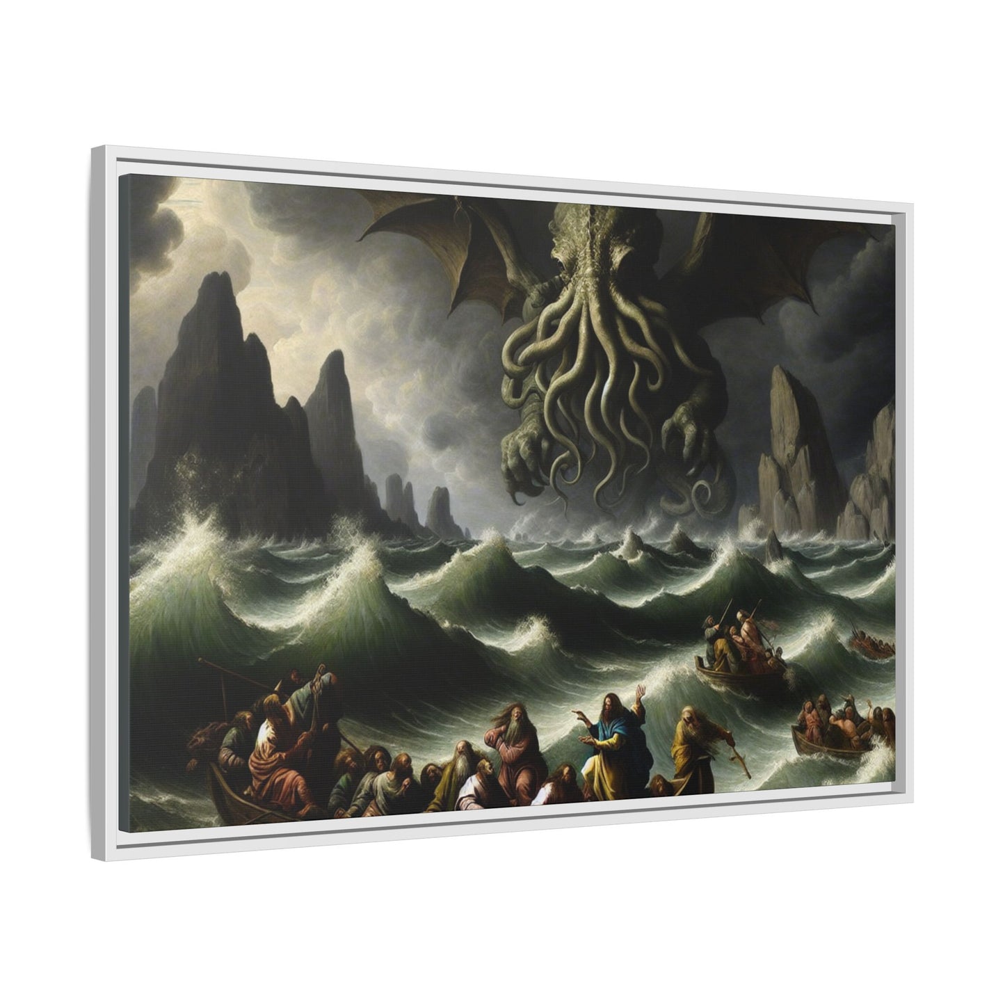 Cthulhu in the Storm Canvas, Framed (Multi-color)