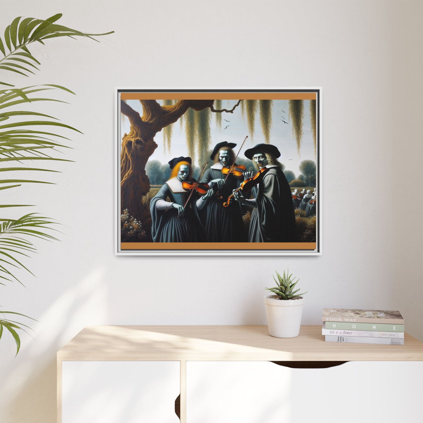 Vermeer's Vampire Violinists Canvas, Framed (Multi-color)