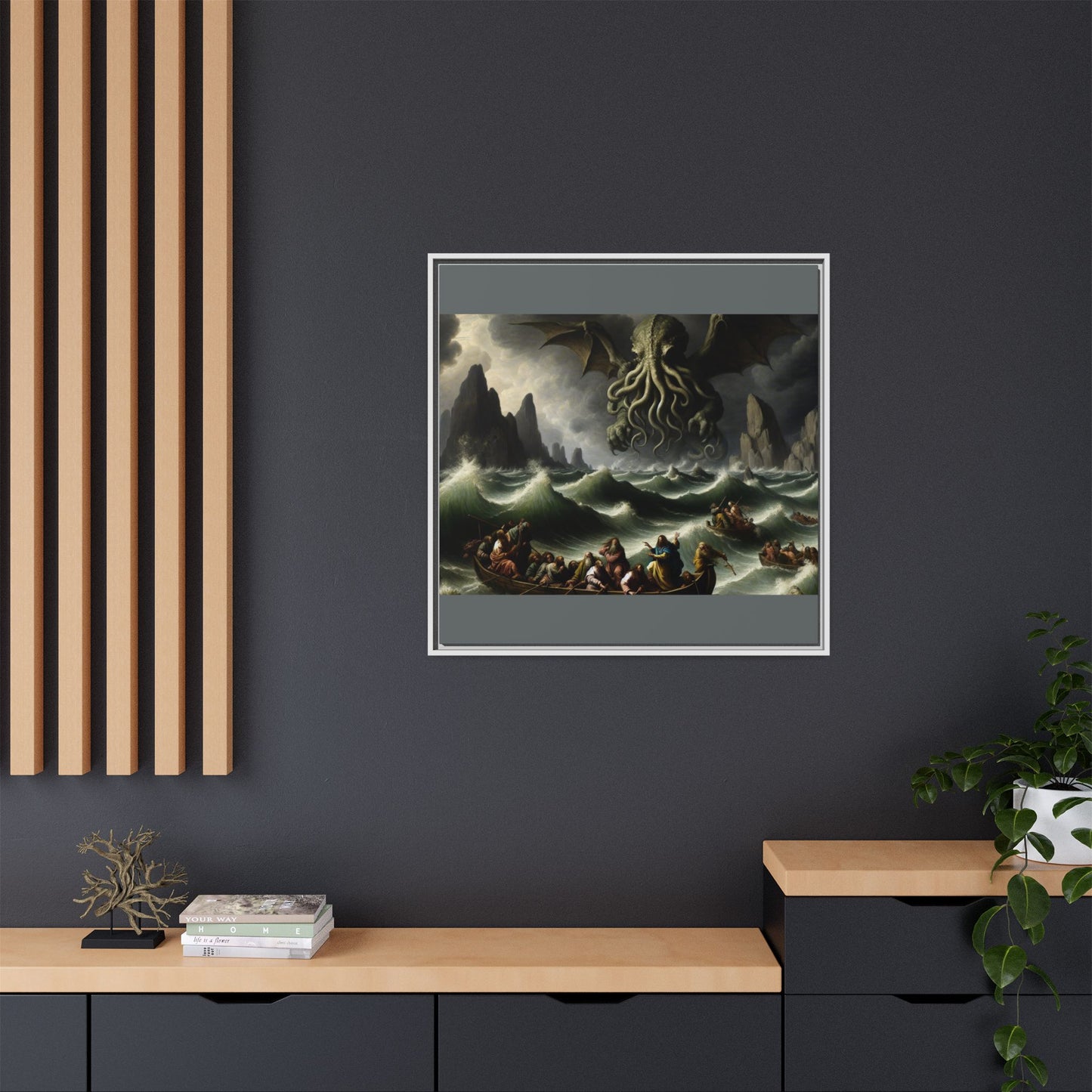 Cthulhu in the Storm Canvas, Framed (Multi-color)