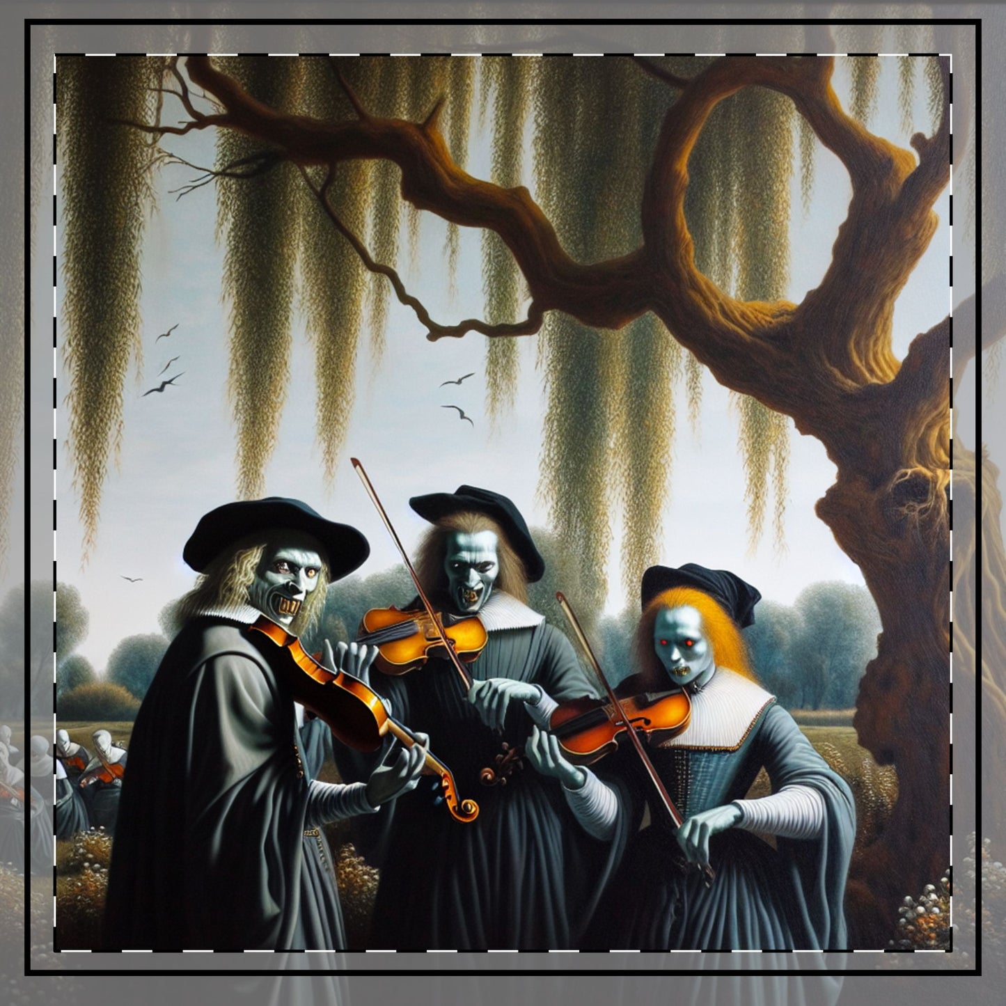 Vermeer's Vampire Violinists Throw Pillow