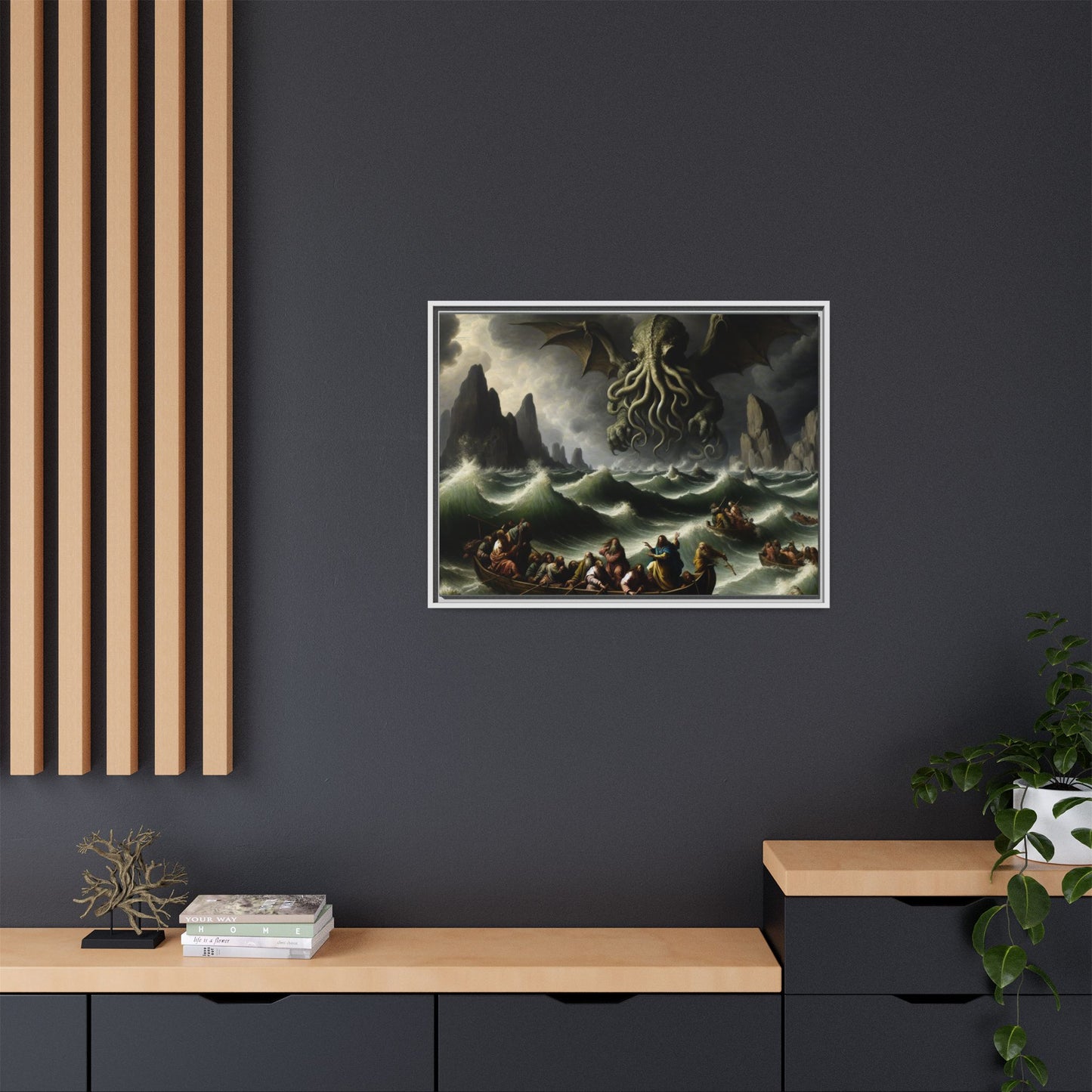 Cthulhu in the Storm Canvas, Framed (Multi-color)