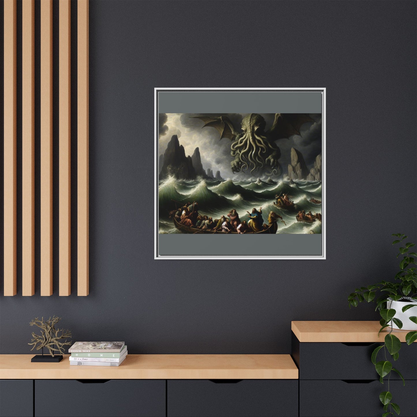 Cthulhu in the Storm Canvas, Framed (Multi-color)