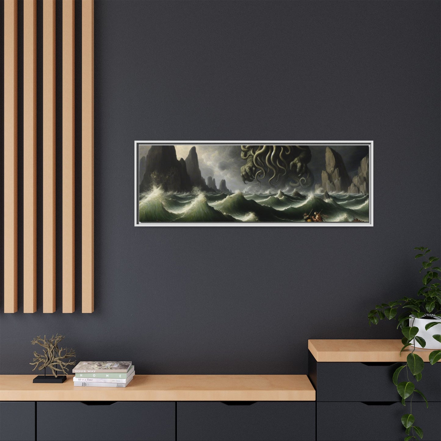 Cthulhu in the Storm Canvas, Framed (Multi-color)