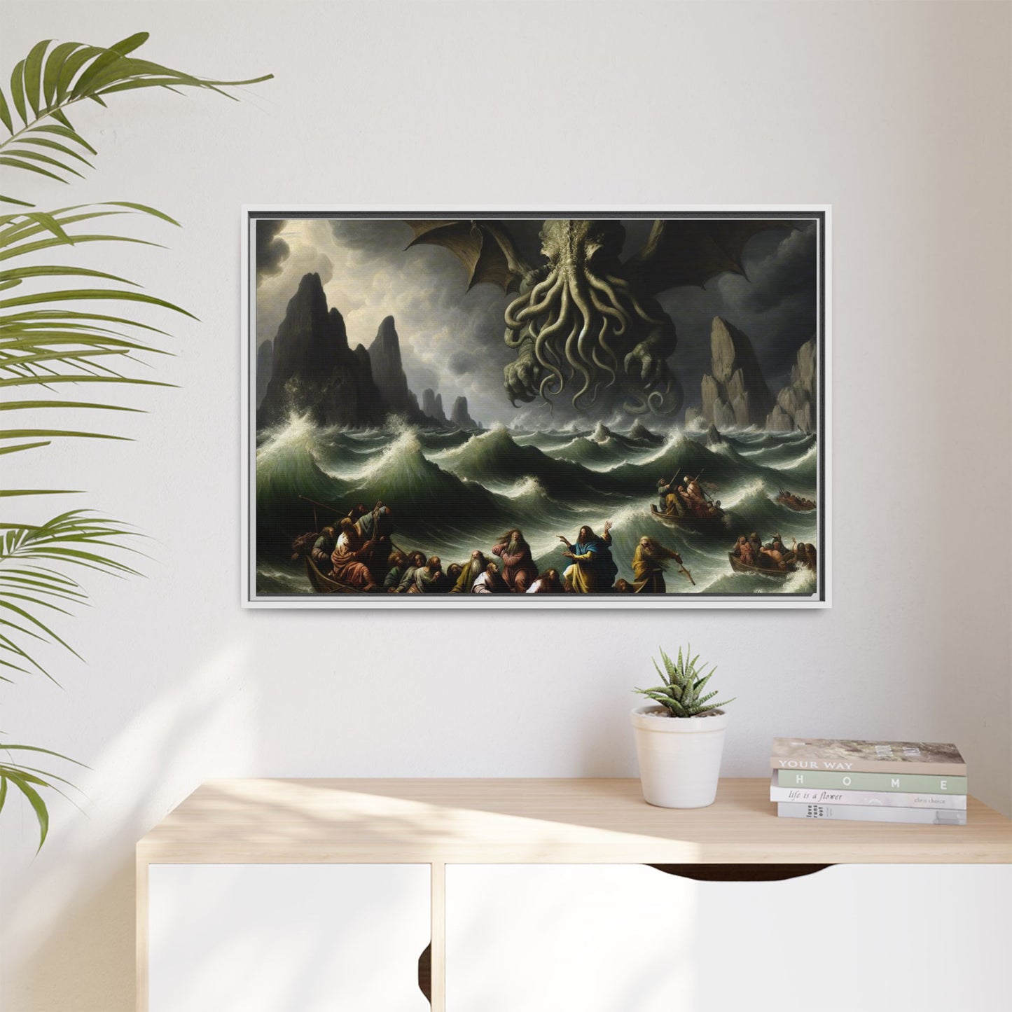 Cthulhu in the Storm Canvas, Framed (Multi-color)