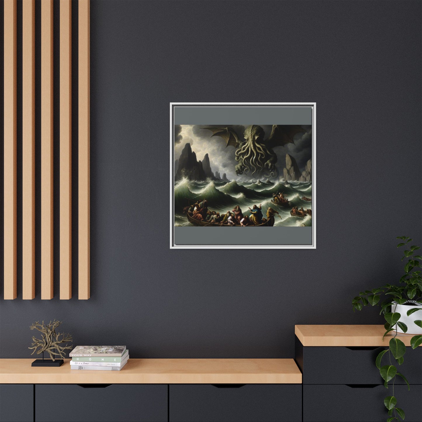 Cthulhu in the Storm Canvas, Framed (Multi-color)