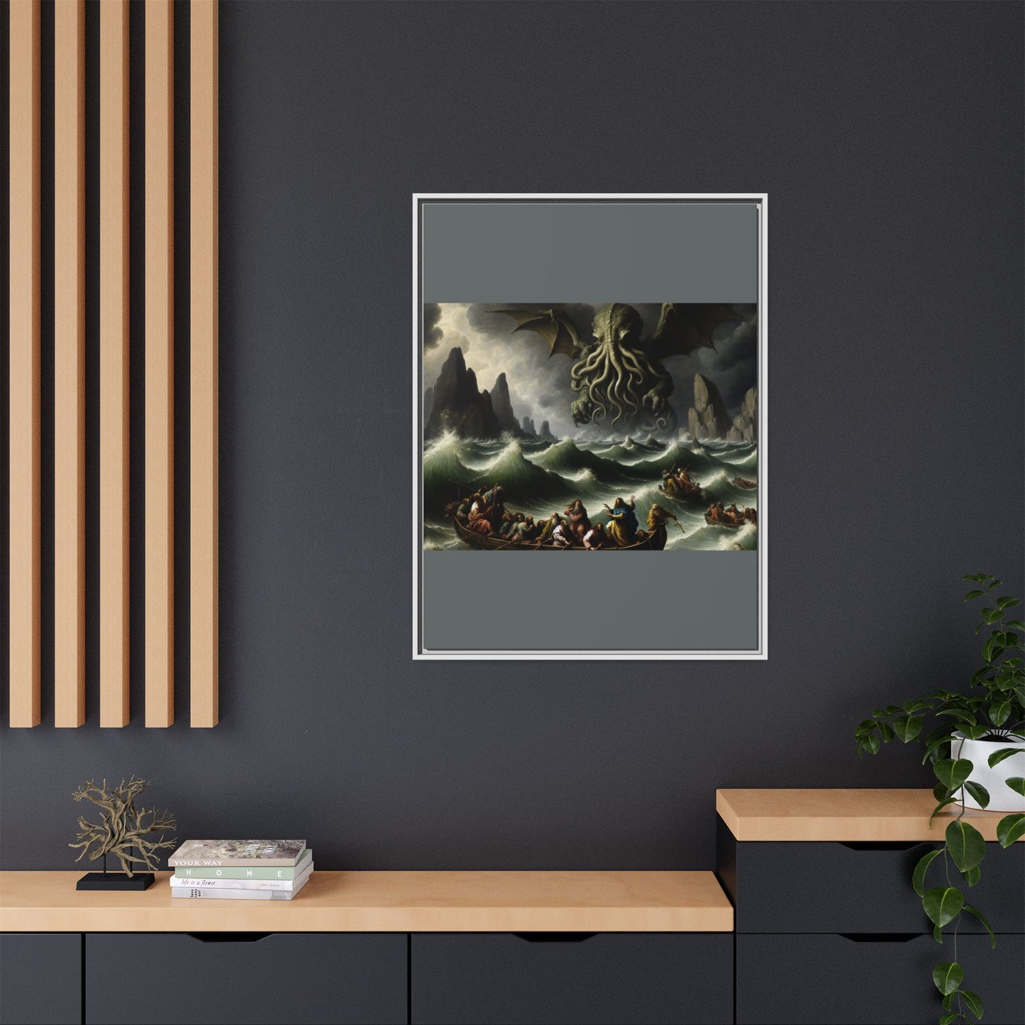 Cthulhu in the Storm Canvas, Framed (Multi-color)